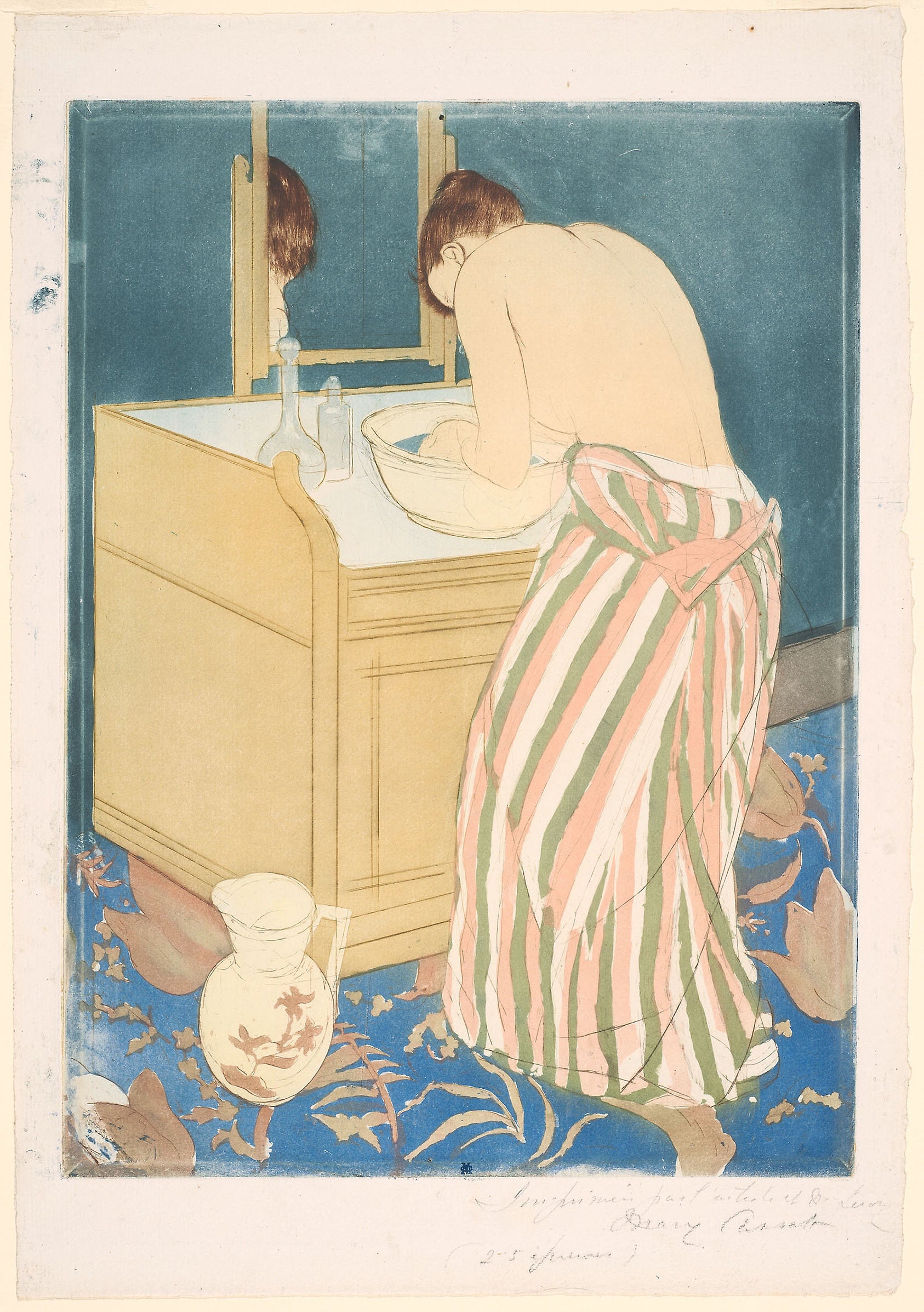 Woman Bathing: Mary Cassatt (American, 1844-1926),16x12"(A3) Poster