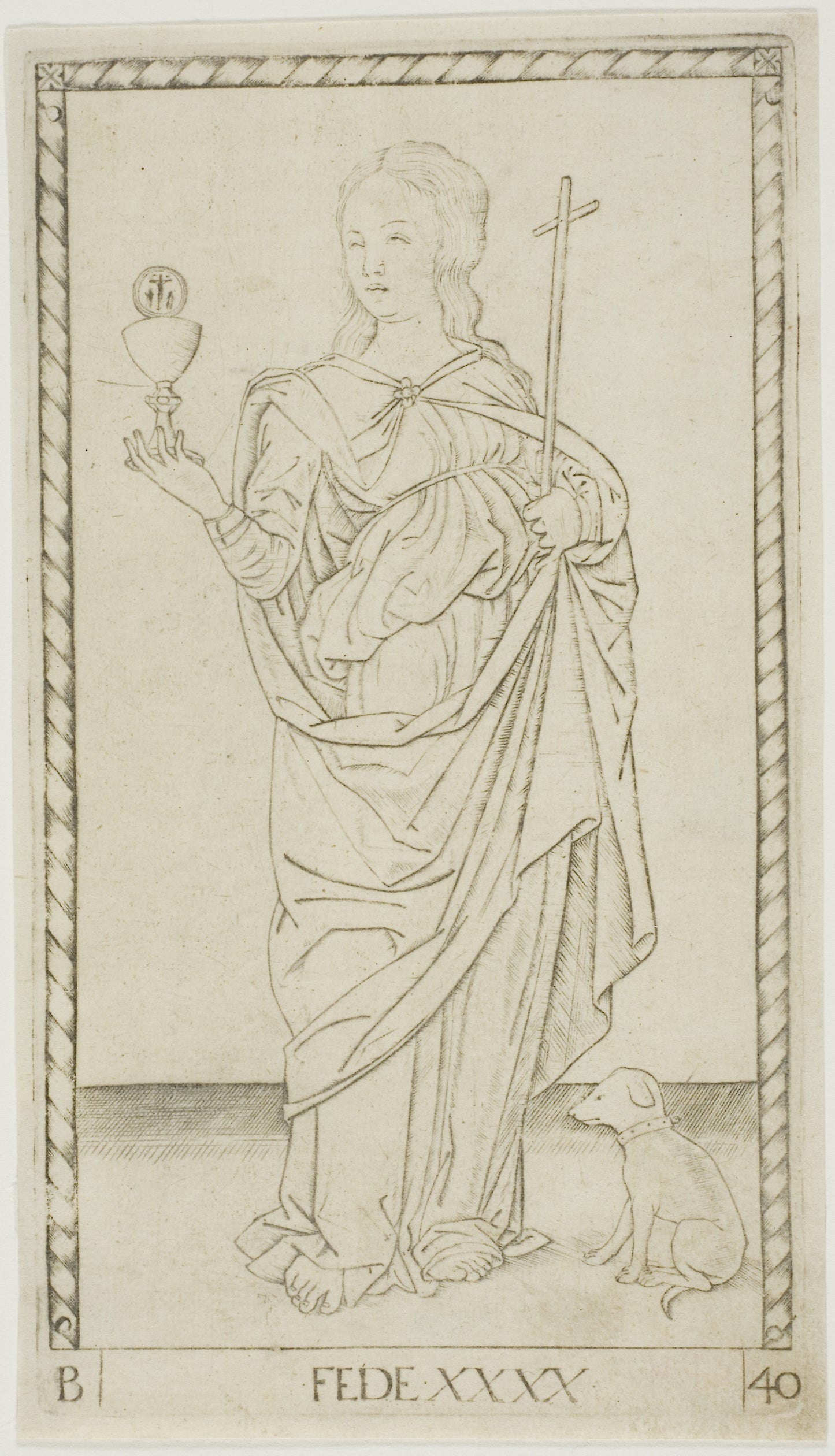 Faith plate 40 from Genii and Virtues -  Master of the E-Series Tarocchi,  Poster Print Wall Art