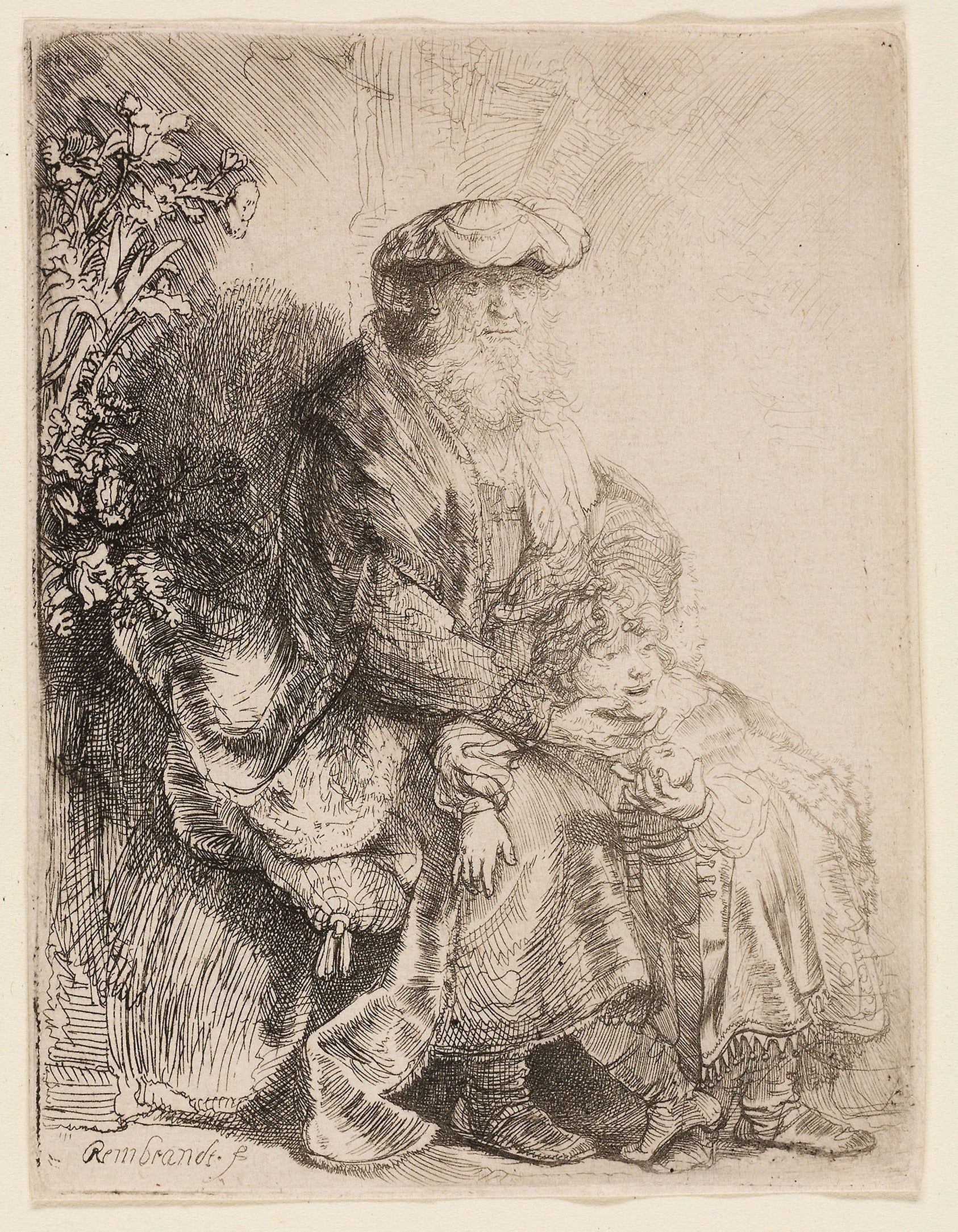 Abraham Caressing Isaac: Rembrandt van Rijn,16x12"(A3) Poster