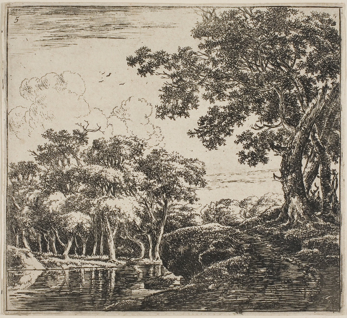 Three Large Trees on a Hill, plate five from Set of Landscapes -  Herman Naijwincx,  Poster Print Wall Art