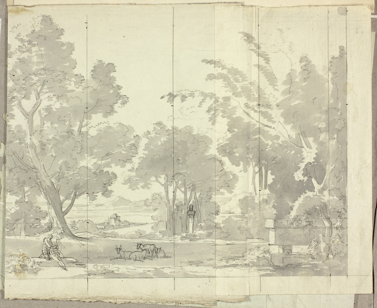 Fantasy Landscape with Ruins and Figures: Pierre Antoine Mongin,16x12"(A3) Poster