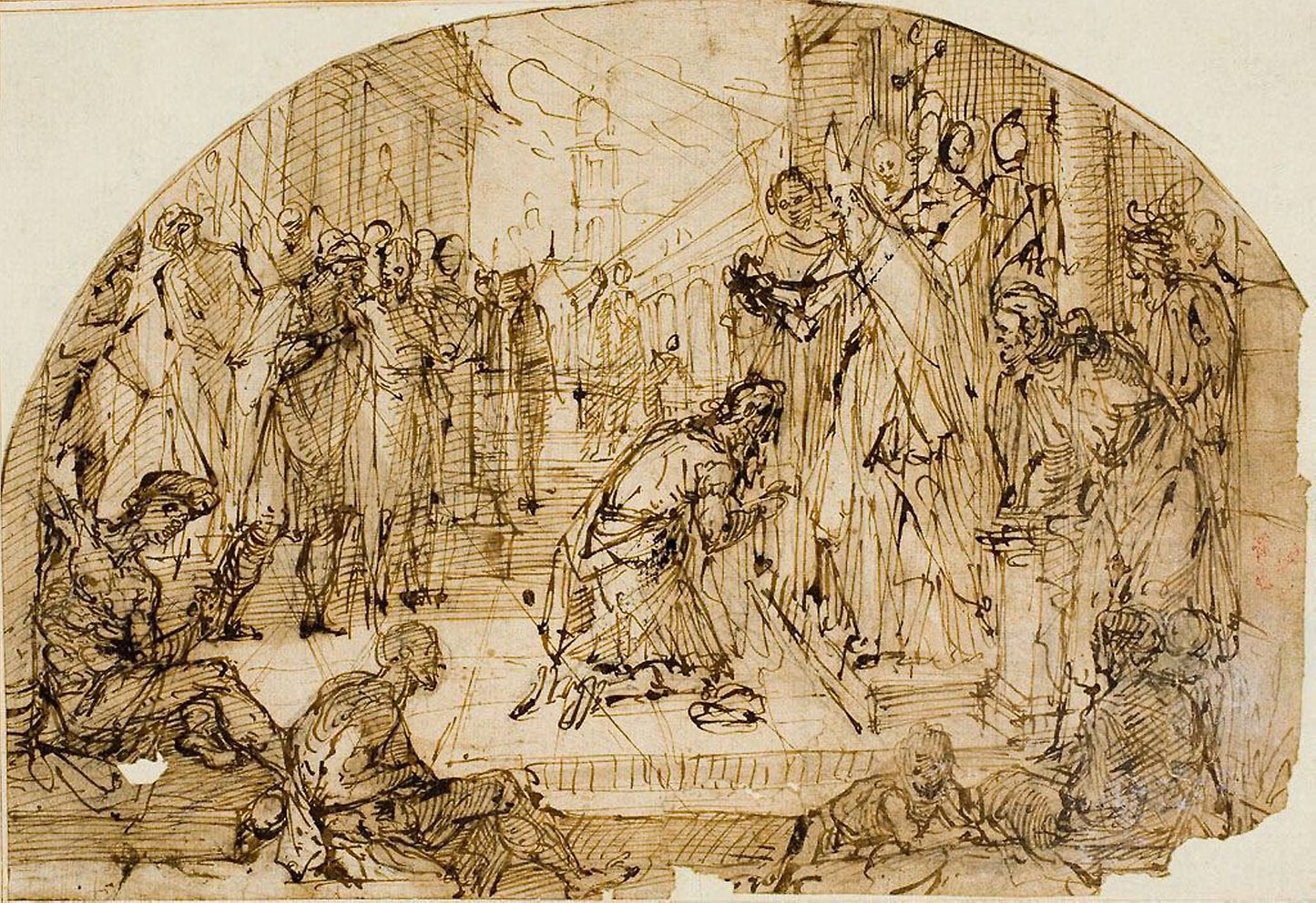 Bishop Blessing a Kneeling Man OR Meeting of Emperor Theodosius and Bishop Ambrose -  Italian, Tuscan or Genoese,  Poster Print Wall Art