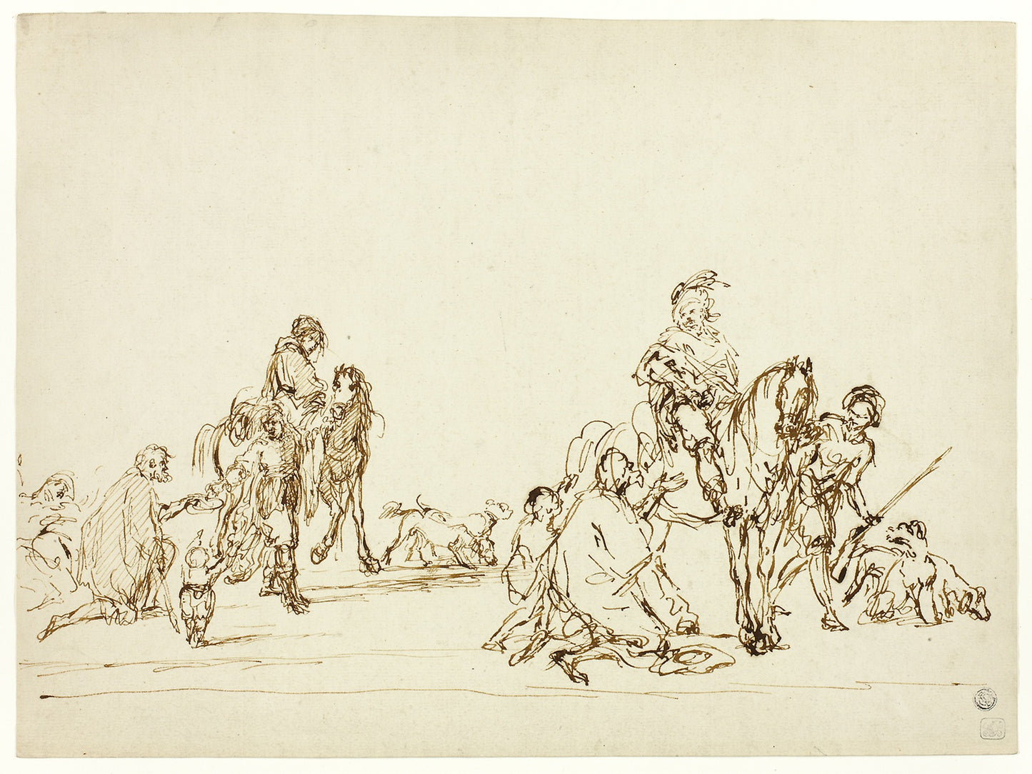 Hunters Giving Alms to Beggars -  Attributed to Carel van Falens,  Poster Print Wall Art