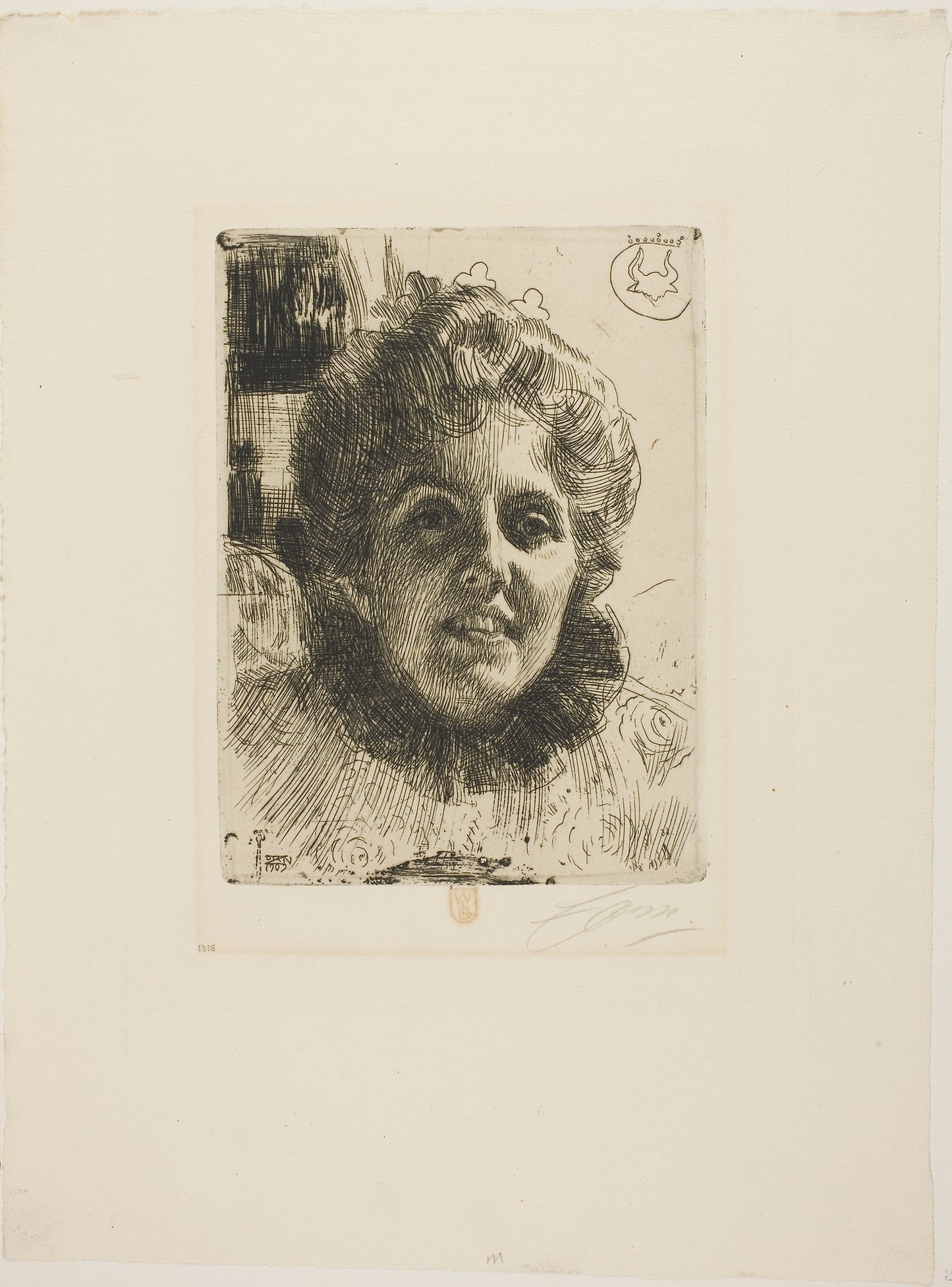 Aurore (Mrs. Aurore Klintberg, née Oxenstierna, Head) -  Anders Zorn,  Poster Print Wall Art