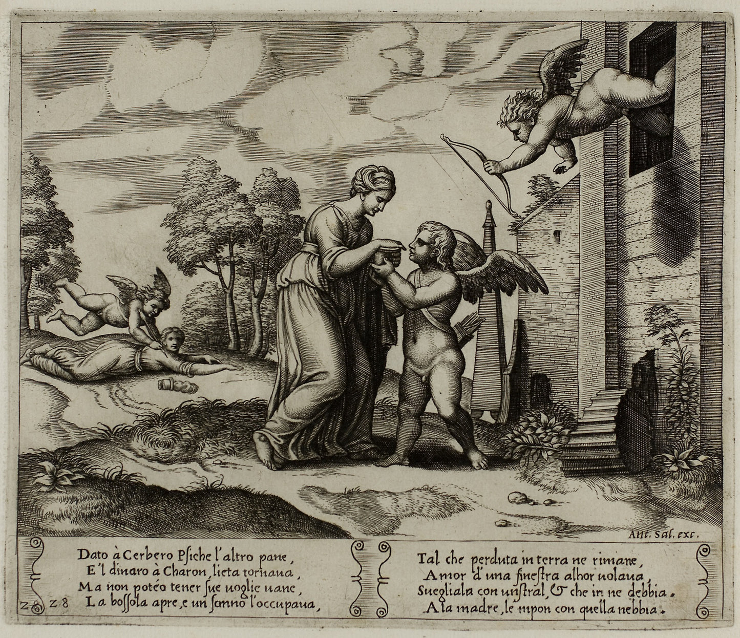 Psyche, Thinking to Appear More Beautiful..., Opens the Fateful Box -  Master of the Die (Italian, active c. 1530-1560),  Poster Print Wall Art