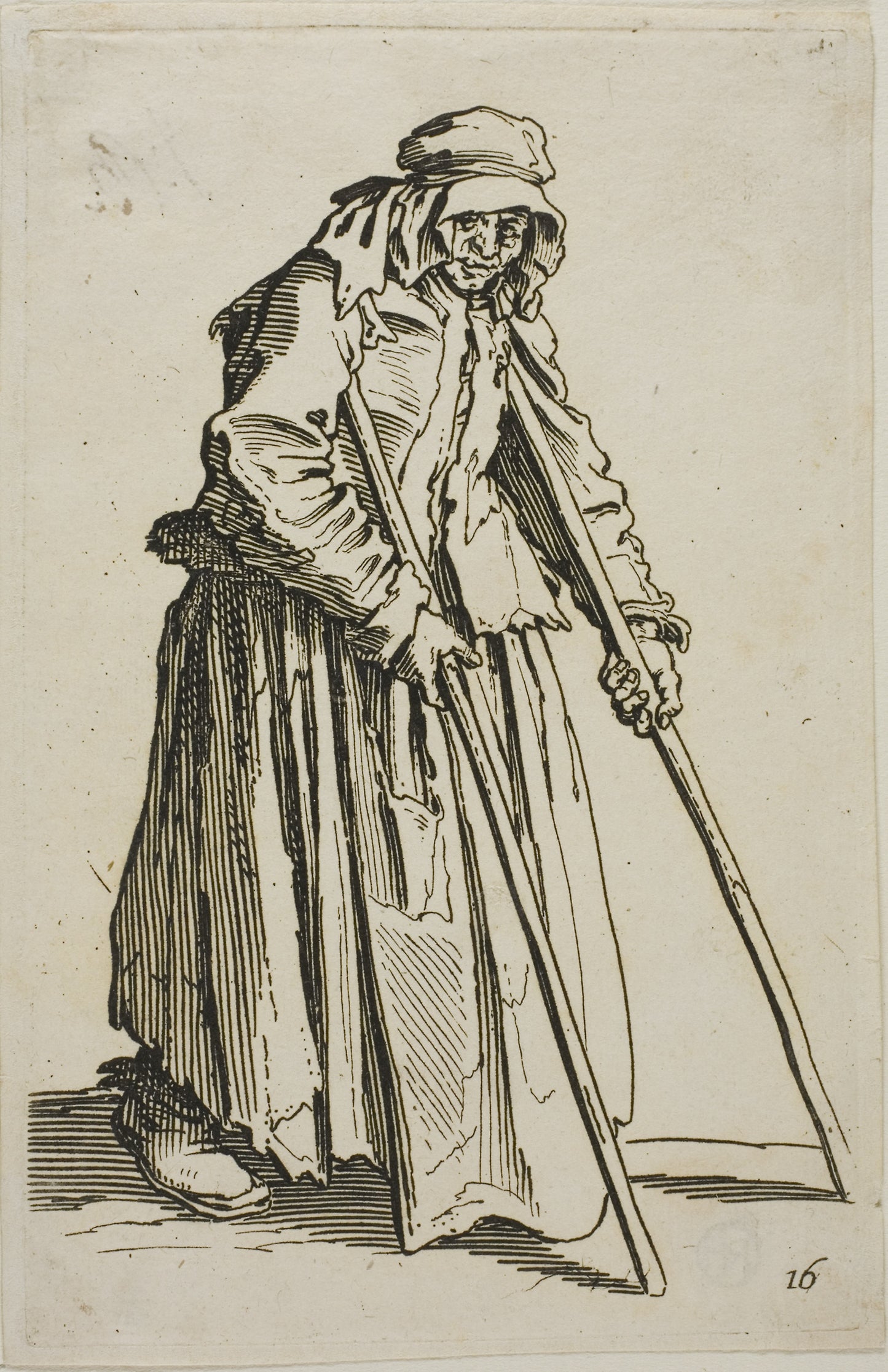 The Beggar on Crutches and His Beggar's Wallet, plate ten from The Beggars -  Jacques Callot,  Poster Print Wall Art