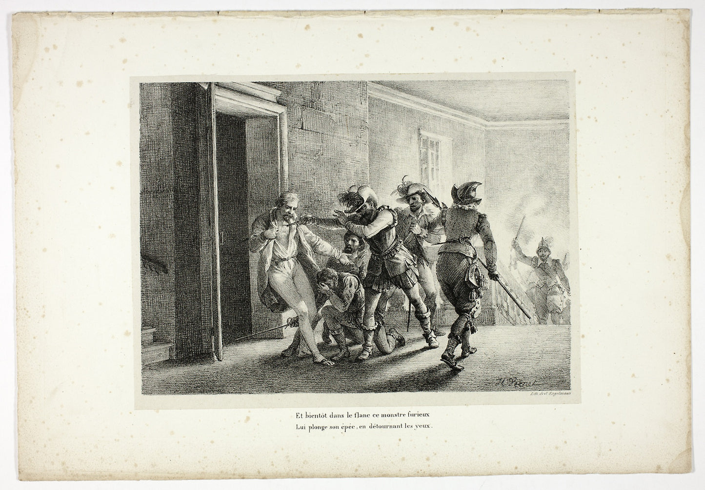Et bientôt dans le flanc ce monstre furieux... -  Horace Vernet (French, 1789-1863),  Poster Print Wall Art
