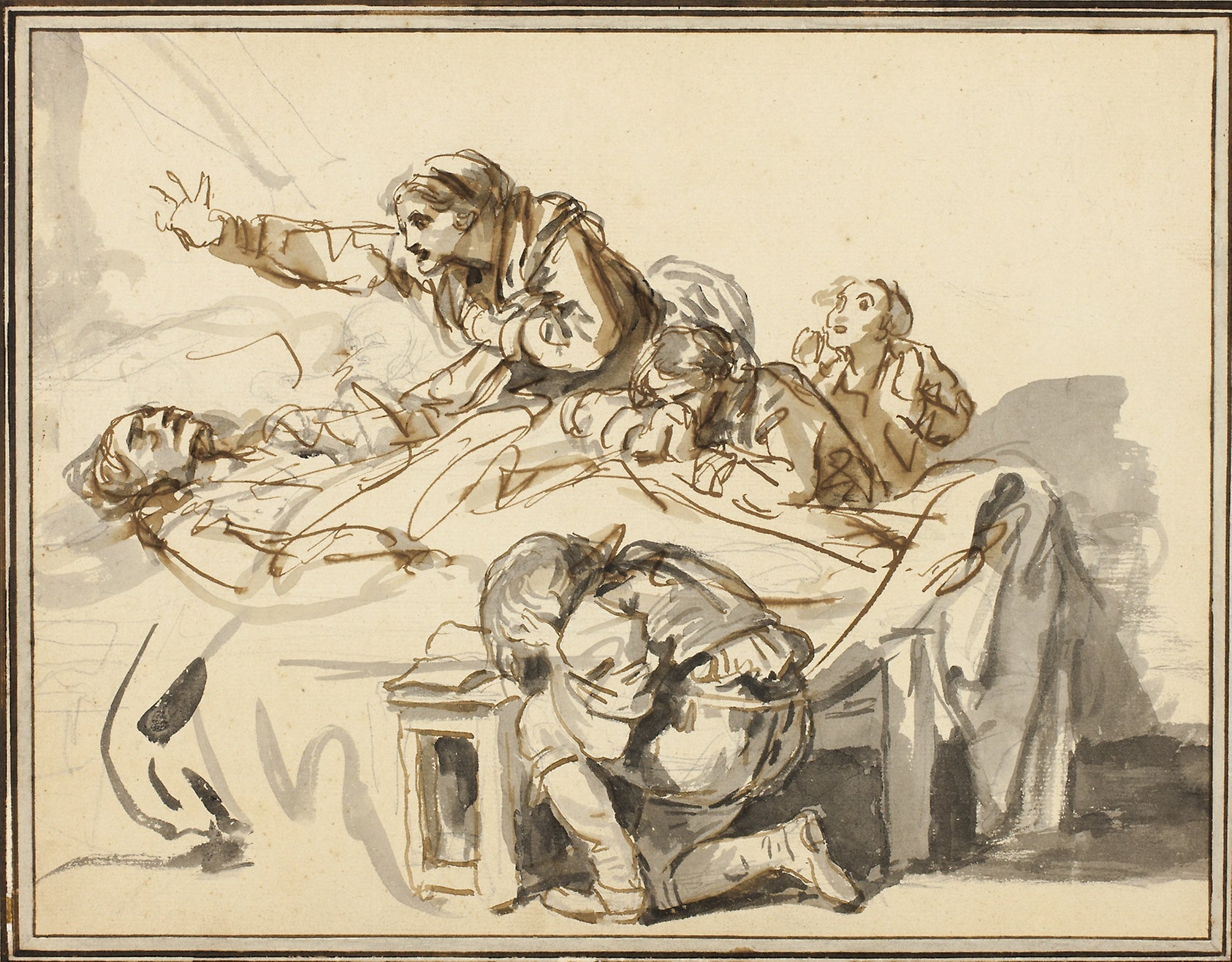 Women and Children Mourning a Dead Man: Jean-Baptiste Greuze,16x12"(A3) Poster