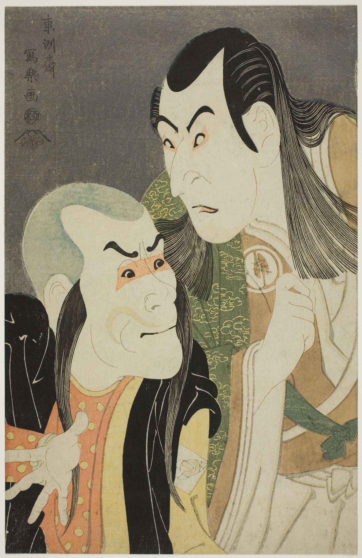 The actors Sawamura Yodogoro II (R) as Kawatsura Hogen and Bando Zenji (L) as Onisadobo -  Toshusai Sharaku ??? ??,  Poster Print Wall Art