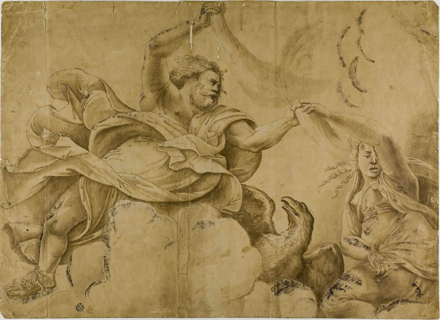 Study for Jupiter Hurling Thunderbolts -  After Giulio Pippi, called Giulio Romano,  Poster Print Wall Art