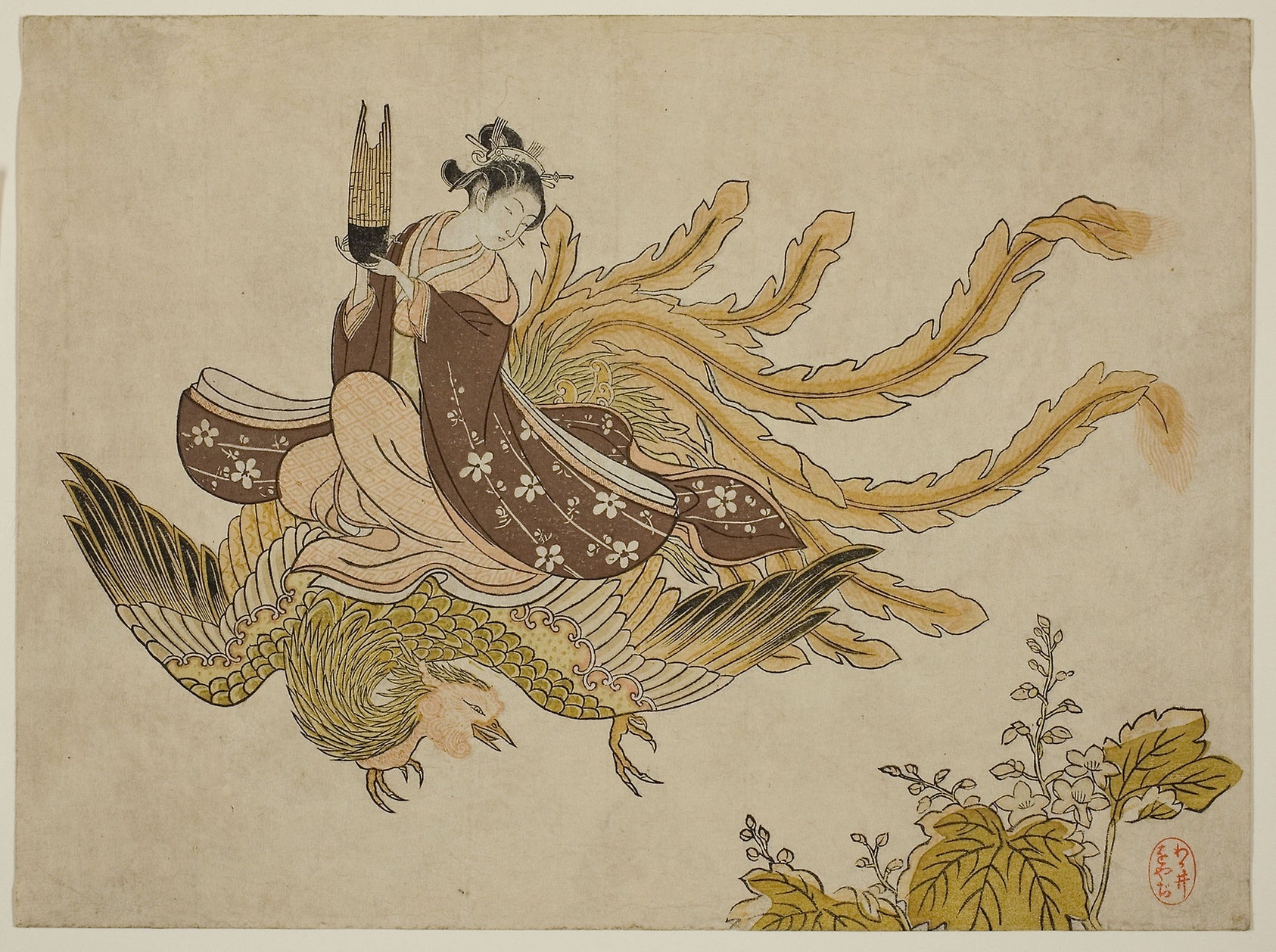 Young Woman Riding a Phoenix: Attributed to Suzuki Harunobu ?? ??,16x12"(A3) Poster