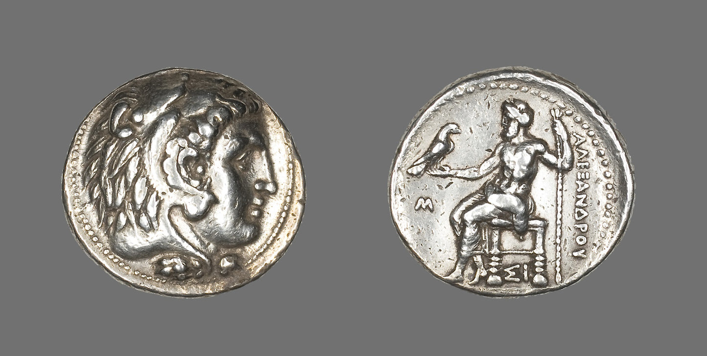 Tetradrachm (Coin) Portraying Alexander the Great -  Greek, Macedonia, minted in Sidon, Phoenicia,  Poster Print Wall Art