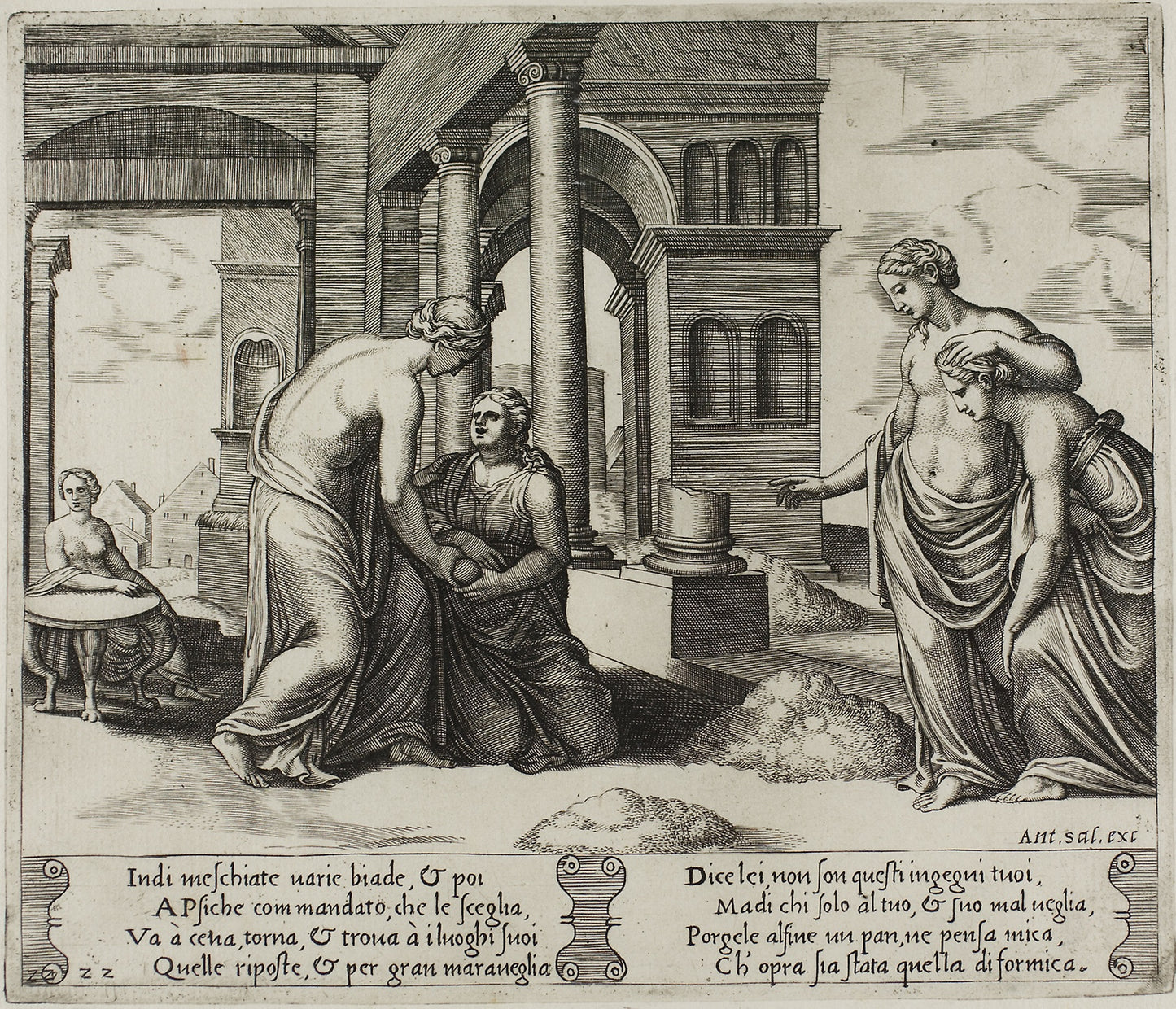 Venus Ordering Psyche to Sort a Heap of Grain -  Master of the Die (Italian, active c. 1530-1560),  Poster Print Wall Art