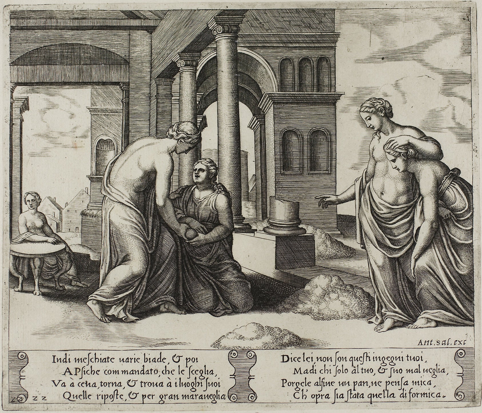 Venus Ordering Psyche to Sort a Heap of Grain: Master of the Die (Italian, active c. 1530-1560),16x12"(A3) Poster