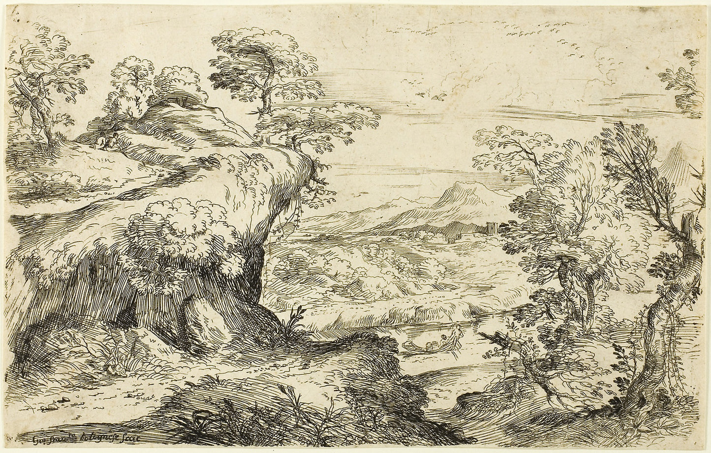 Two Men on a Mountain Top -  Giovanni Francesco Grimaldi,  Poster Print Wall Art