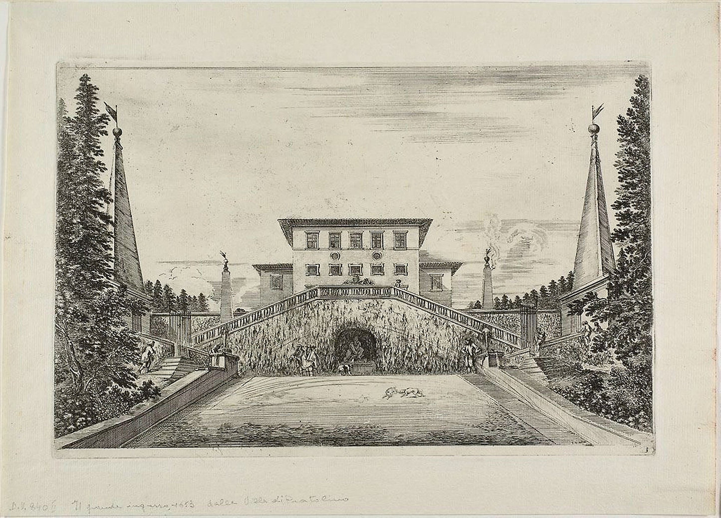 South Facade of the Villa and the Great Meadow, from Views of the Villa Pratolino -  Stefano della Bella,  Poster Print Wall Art