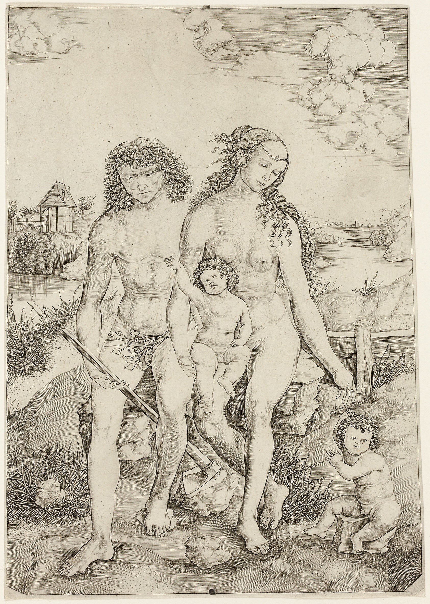 Adam and Eve with the Infants Cain and Abel: Cristofano Robetta,16x12"(A3) Poster