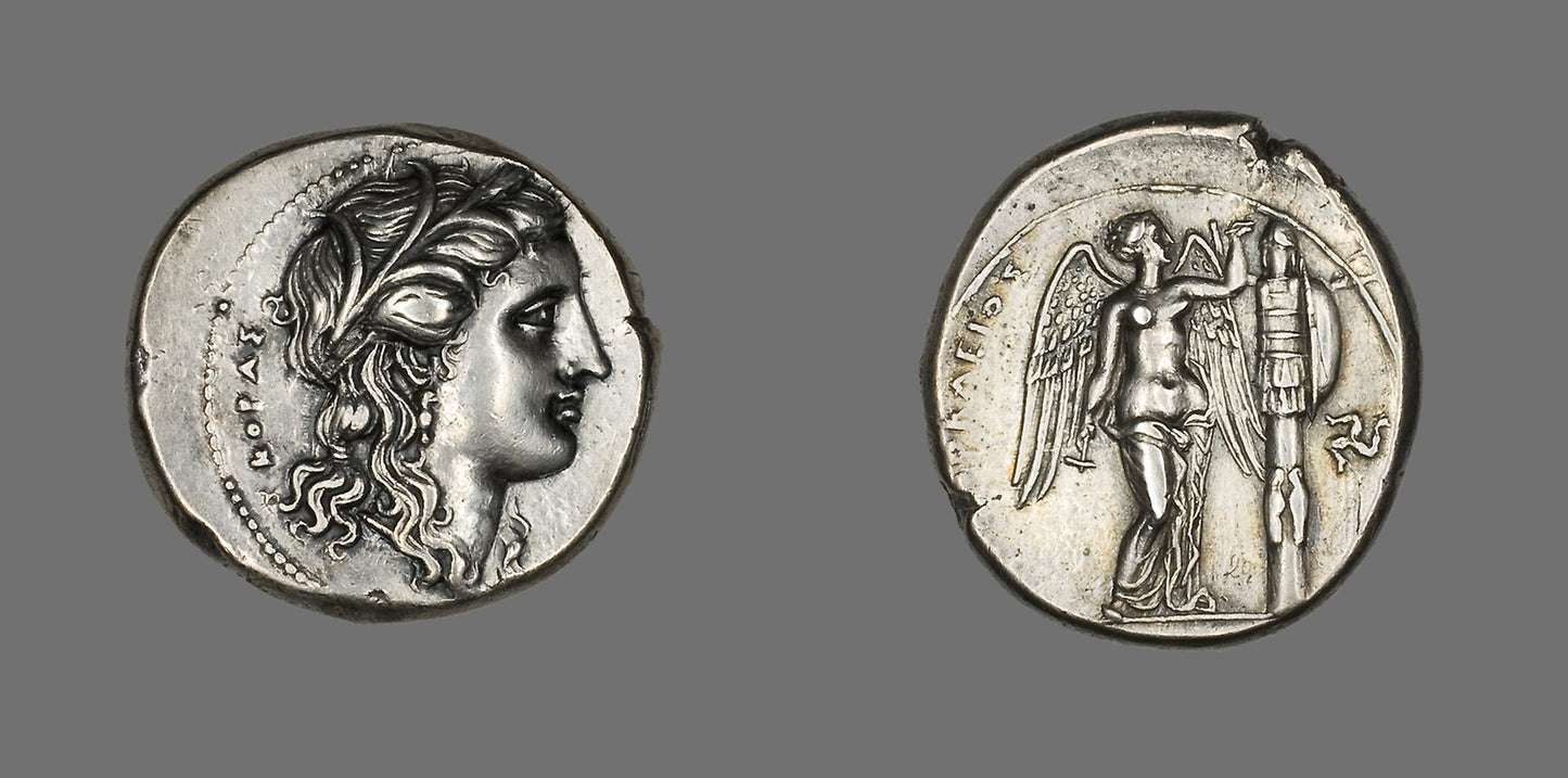 Tetradrachm (Coin) Depicting the Goddess Persephone -  Greek, minted in Syracuse, Sicily,  Poster Print Wall Art