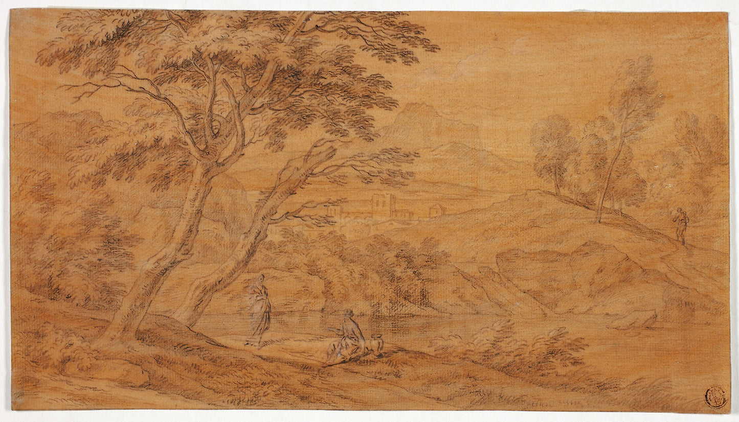 Landscape with Figures -  a Stream -  Johannes Glauber or school of ,  Poster Print Wall Art