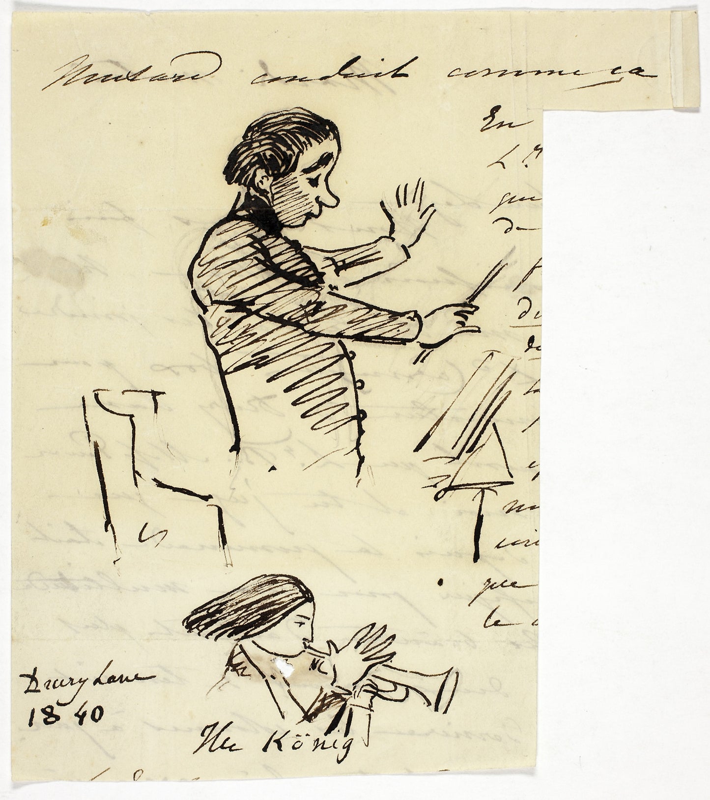 Sketches of Conductor and Trumpet Player -  Attributed to Alfred Edward Chalon,  Poster Print Wall Art