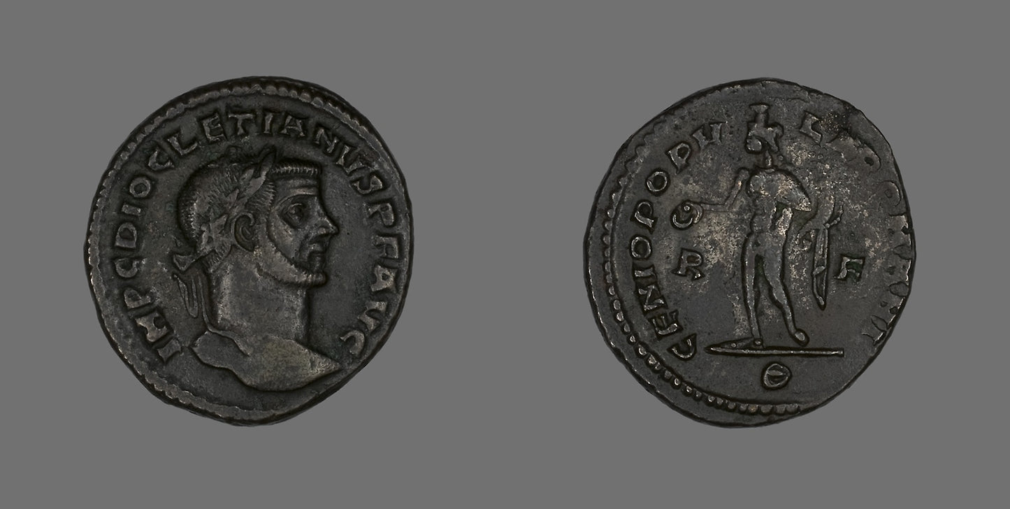 Follis (Coin) Portraying Emperor Diocletian -  Roman, minted in Rome,  Poster Print Wall Art