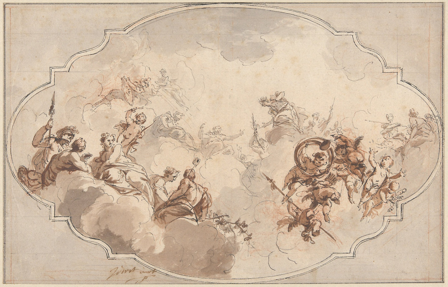 Design for a Ceiling -  Apotheosis of Callisto (recto), and Sketch of Figures (verso) -  Jacob de Wit,  Poster Print Wall Art