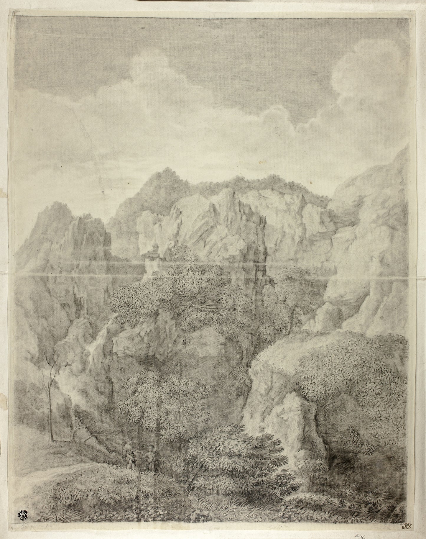 Mountain Landscape with Two Figures in Foreground -  After Gaspard Dughet,  Poster Print Wall Art