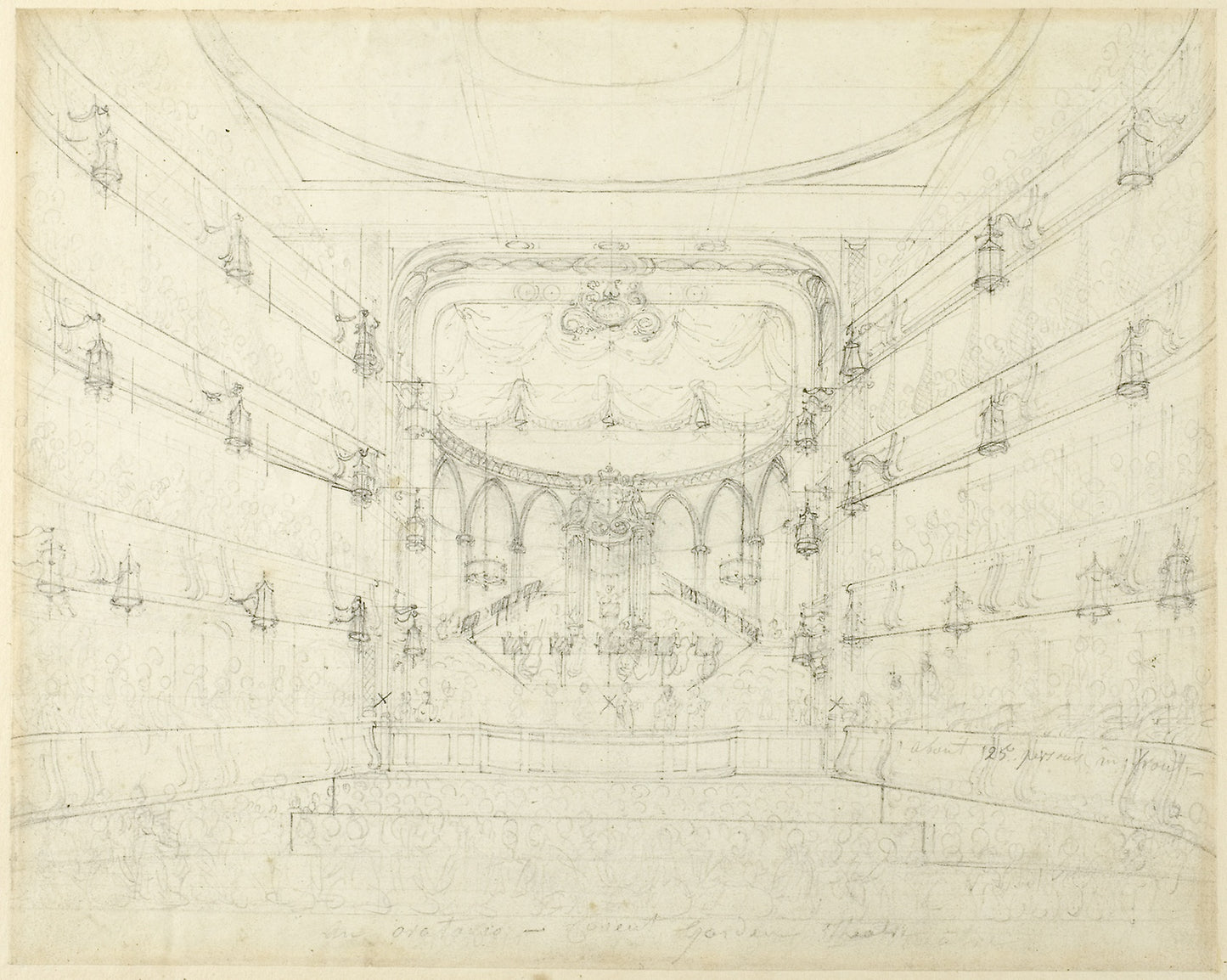 Study for An Oratorio-Covent Garden Theater, from Microcosm of London -  Augustus Charles Pugin (English, born France, 1762-1832),  Poster Print Wall Art