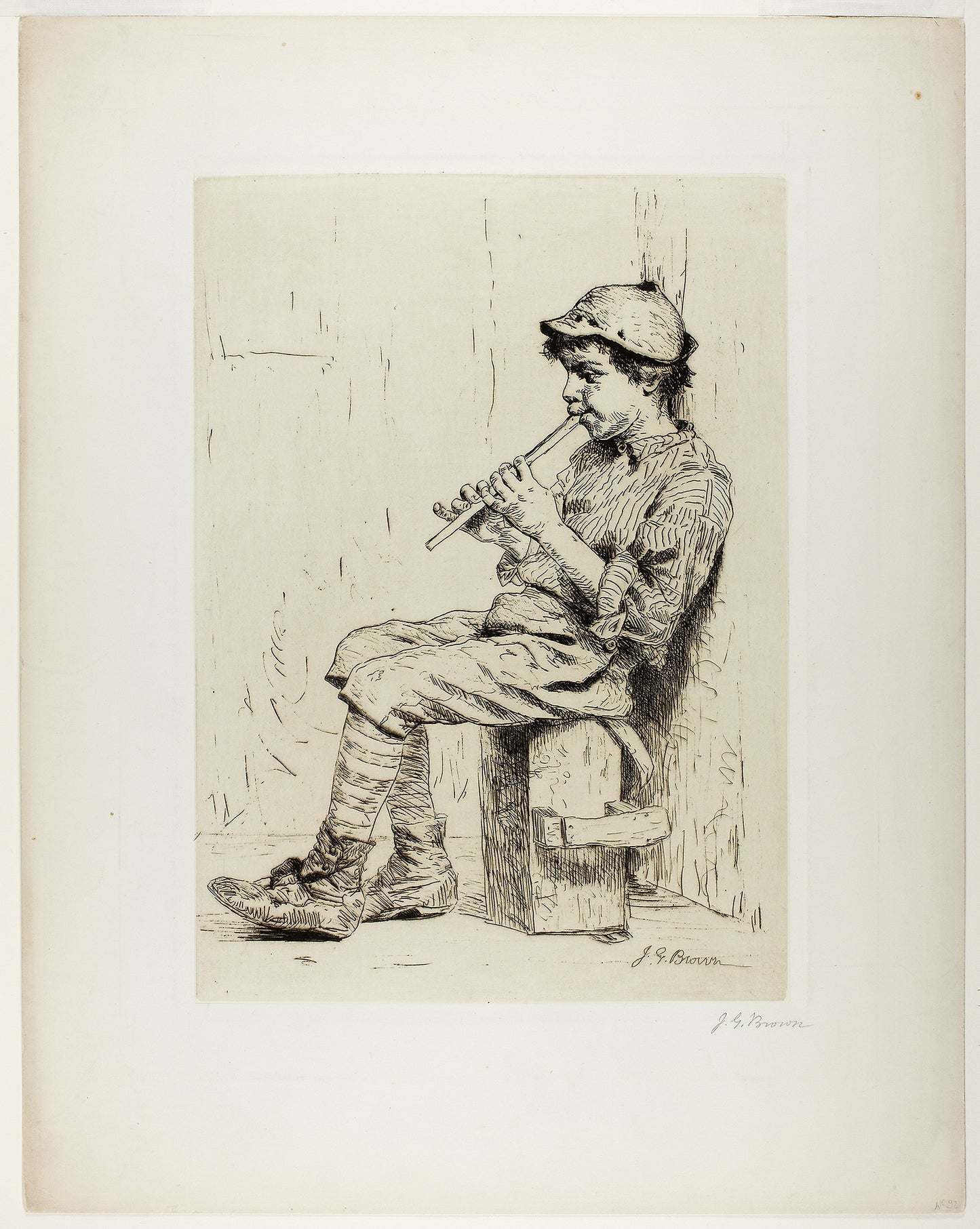 Boy Playing a Flute -  John George Brown,  Poster Print Wall Art