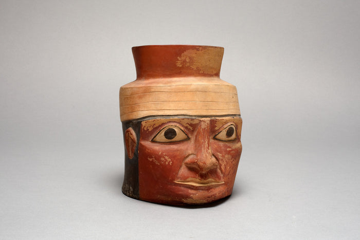 Neck of a Large Ceremonial Jar in the Form of a Head: Tiwanaku-Wari,16x12
