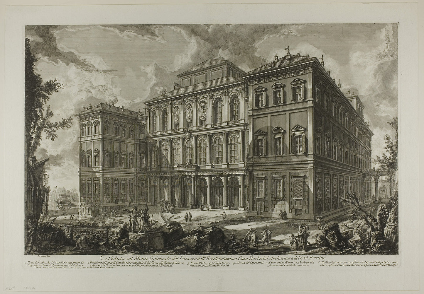 View of the palace of the illustrious Barberini family on the Quirinal Hill, designed -  Cavaliere Bernini, from Views of Rome -  Giovanni Battista Piranesi,  Poster Print Wall Art