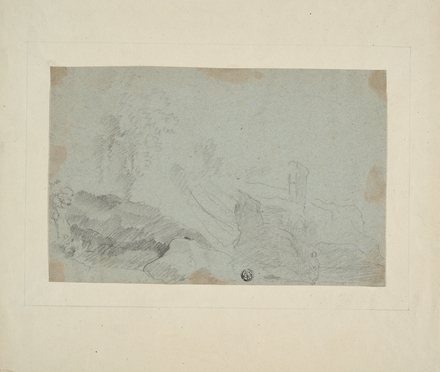 Rocky Landscape with Standing Figure -  Attributed to Richard Wilson,  Poster Print Wall Art