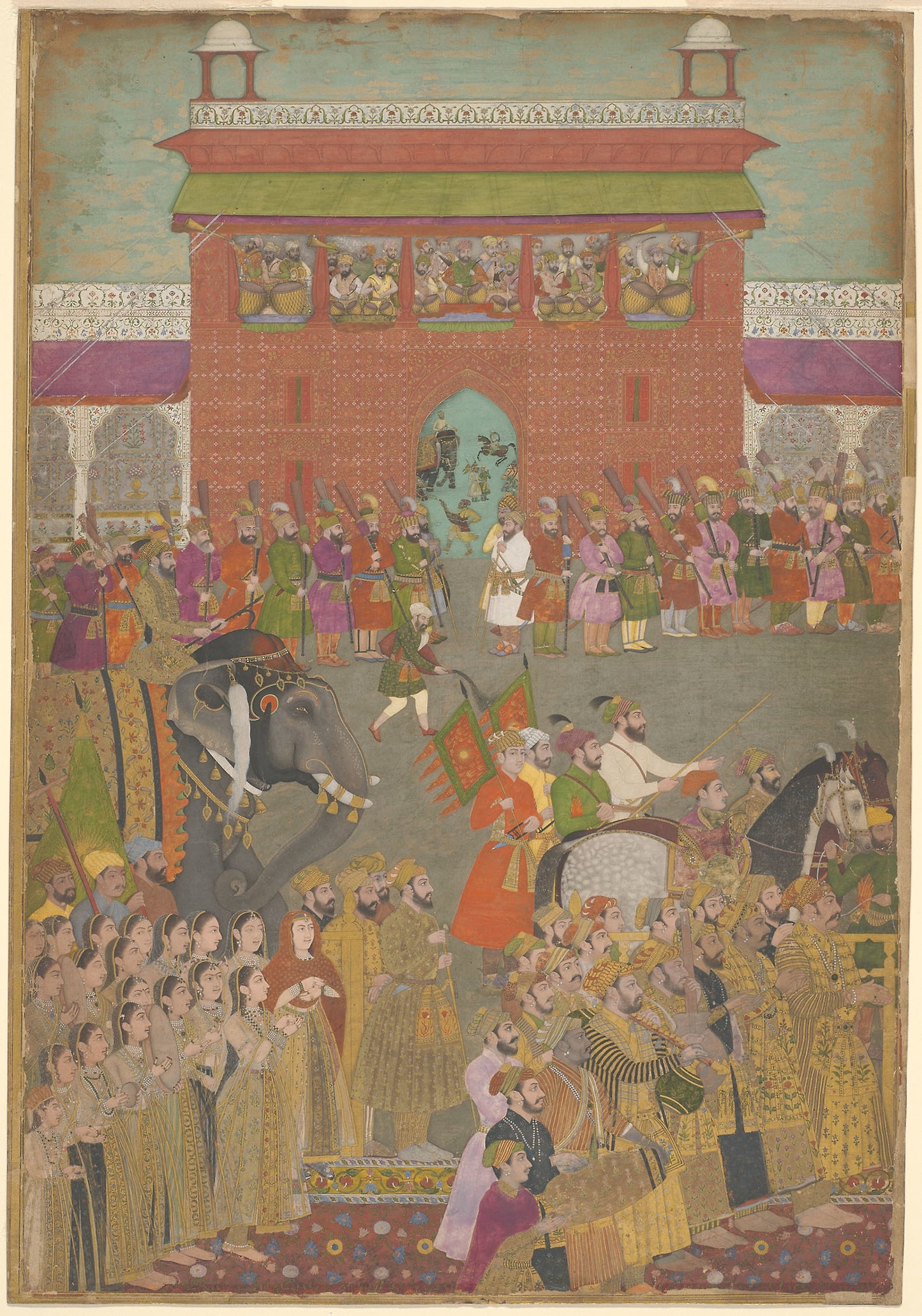 A Procession Scene with Musicians, from a copy of the Padshanama: India,16x12"(A3) Poster