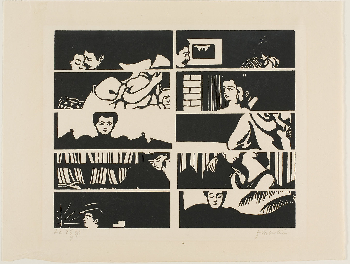 Cancellation sheet, fragments of ten woodblocks from Intimacies -  Félix Edouard Vallotton (French, born Switzerland, 1865-1925),  Poster Print Wall Art