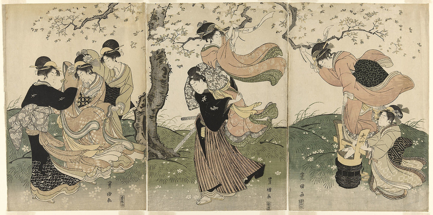 A Windy Day under the Cherry Trees -  Utagawa Toyokuni I ?? ?? ??,  Poster Print Wall Art
