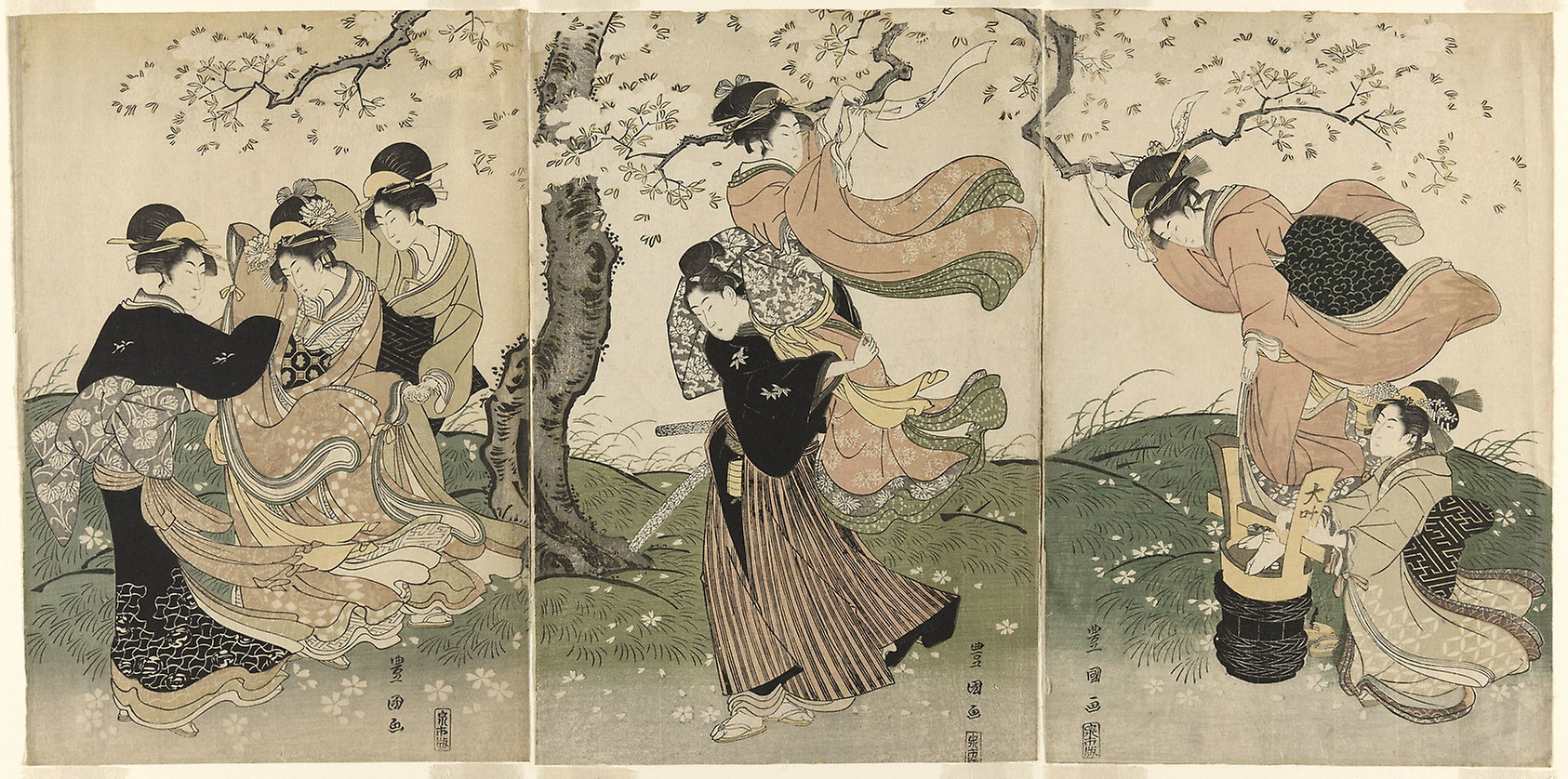 A Windy Day under the Cherry Trees: Utagawa Toyokuni I ?? ?? ??,16x12"(A3) Poster