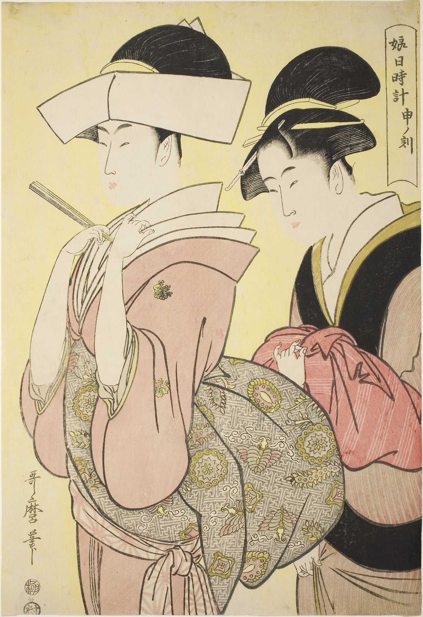 Hour of the Monkey [4pm] (Saru no koku), from the series "Sundial of Young Women (Musume hi-dokei)" -  Kitagawa Utamaro ??? ??,  Poster Print Wall Art