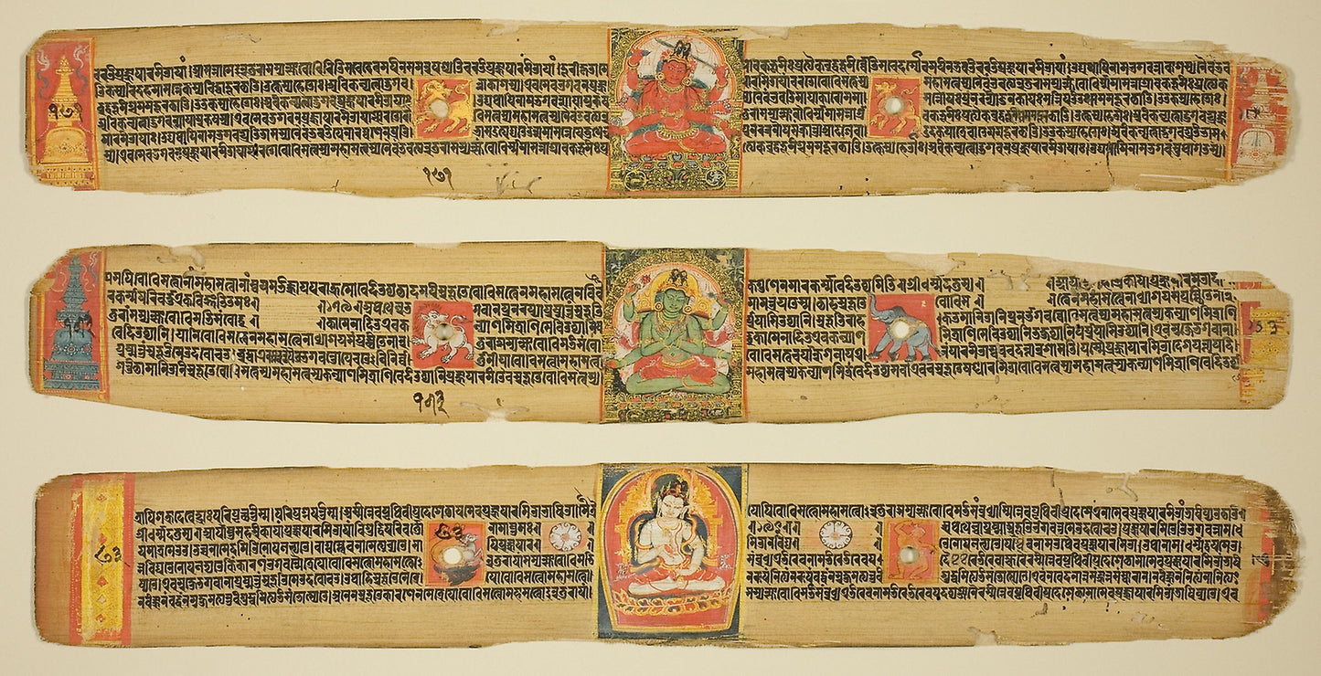 Three Leaves from a Copy of the  Perfection of Wisdom Sutra (Ashtasahasrika Prajnaparamitasutra) -  Eastern India,  Poster Print Wall Art