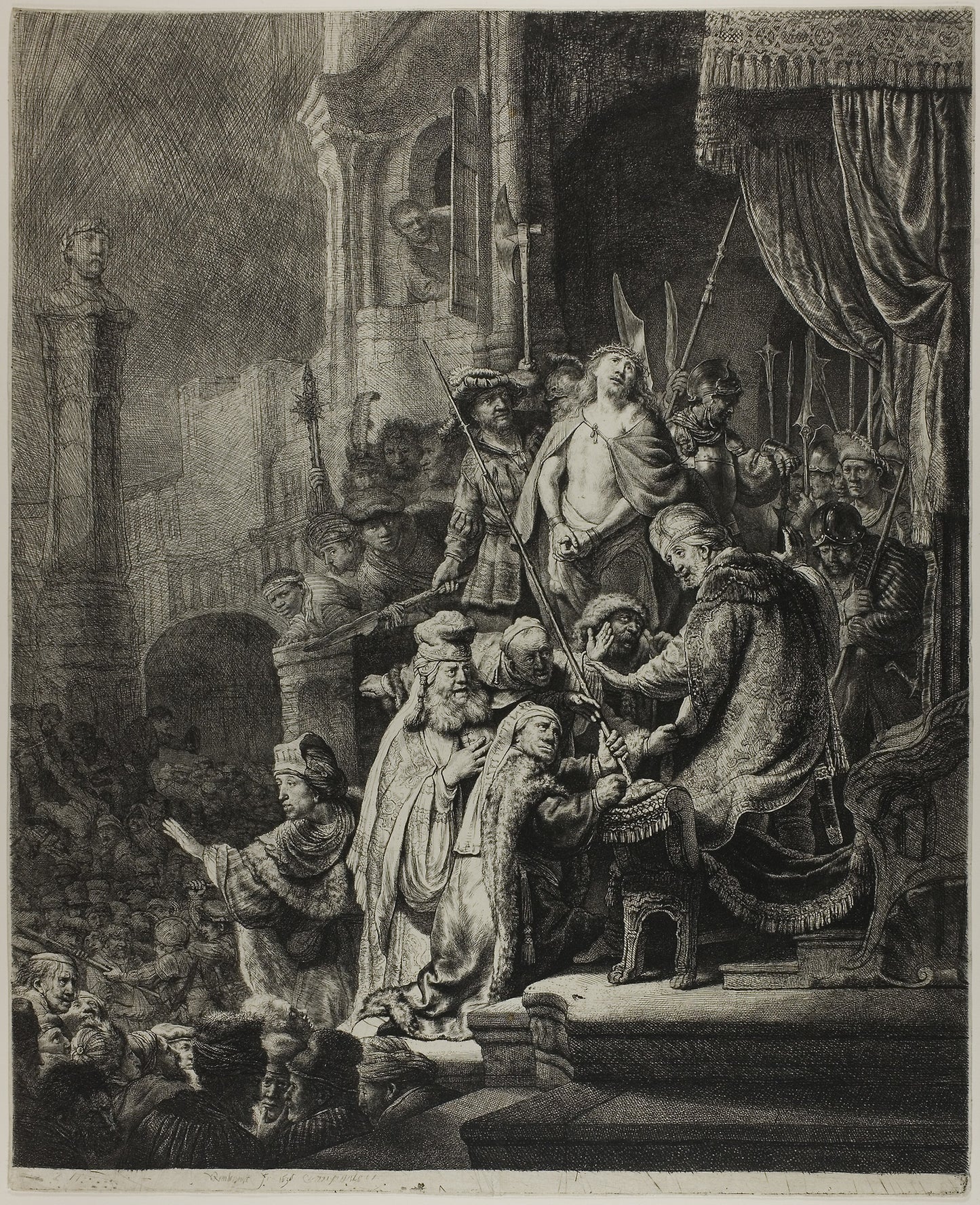 Christ Before Pilate -  Large Plate -  Rembrandt van Rijn,  Poster Print Wall Art