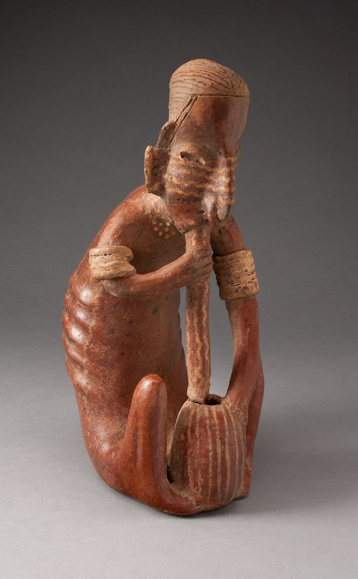 Seated Figure Drinking from a Vessel using a Tube -  Colima,  Poster Print Wall Art