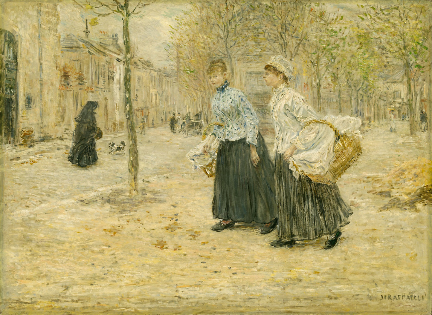 Two Washerwomen Crossing a Small Park in Paris -  Jean François Raffaëlli,  Poster Print Wall Art