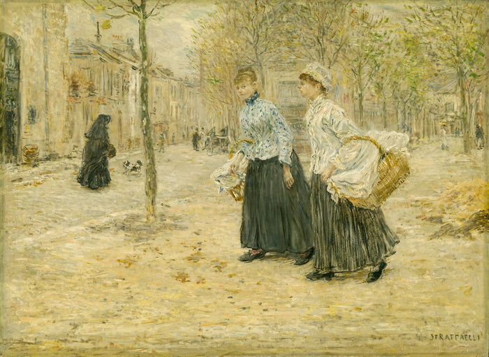 Two Washerwomen Crossing a Small Park in Paris: Jean François Raffaëlli,16x12