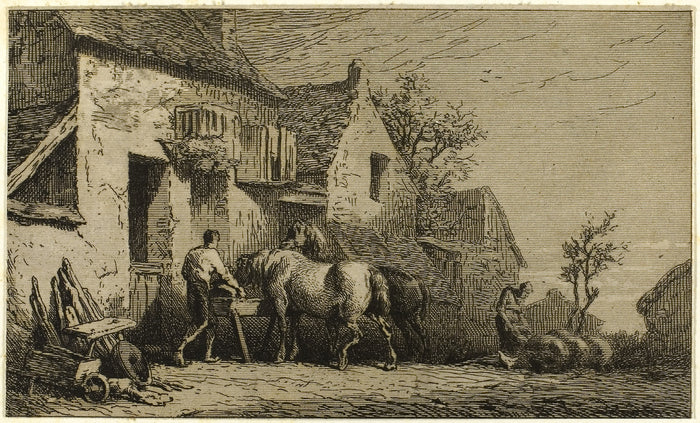 Entrance to an Inn, with Stable Boy: Charles Émile Jacque,16x12