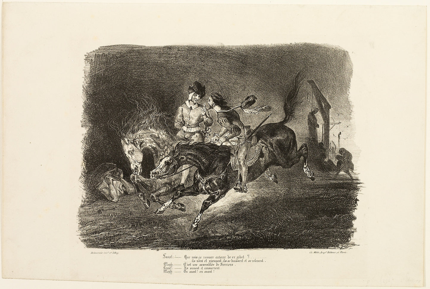 Faust and Mephistopheles Galloping Through the Night of the Witches' Sabbath, from Faust -  Eugène Delacroix,  Poster Print Wall Art