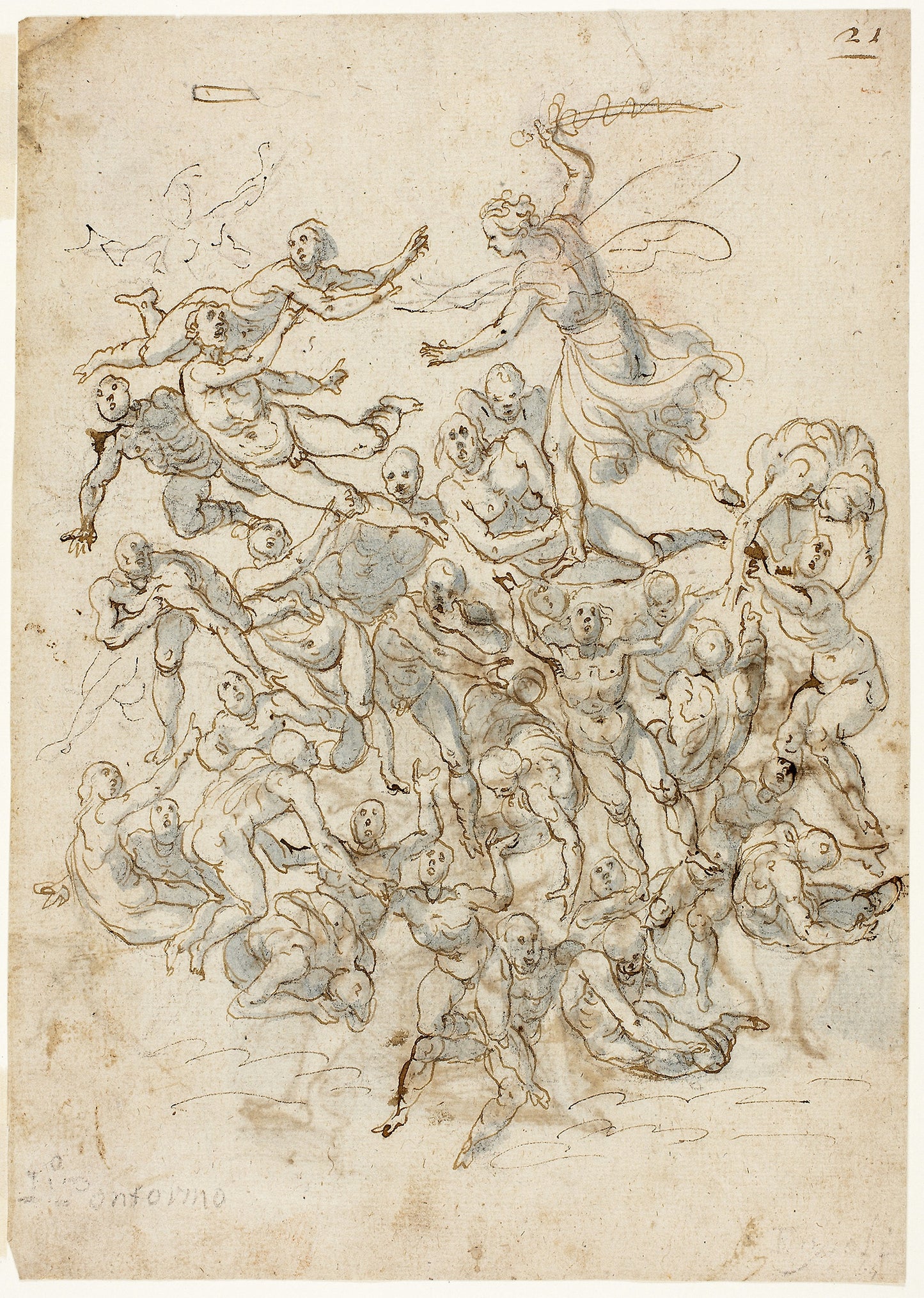 Fall of the Damned (recto); Sketches of Seated Saint John the Baptist (verso) -  Circle of Ludovico Cardi, called Il Cigoli,  Poster Print Wall Art