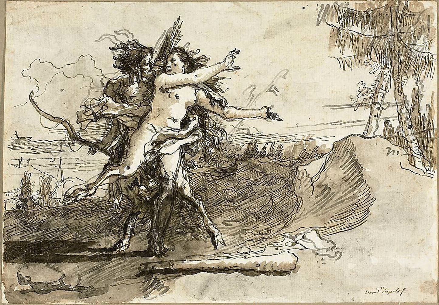 Satyr Surprising a Satyress -  Giovanni Domenico Tiepolo,  Poster Print Wall Art