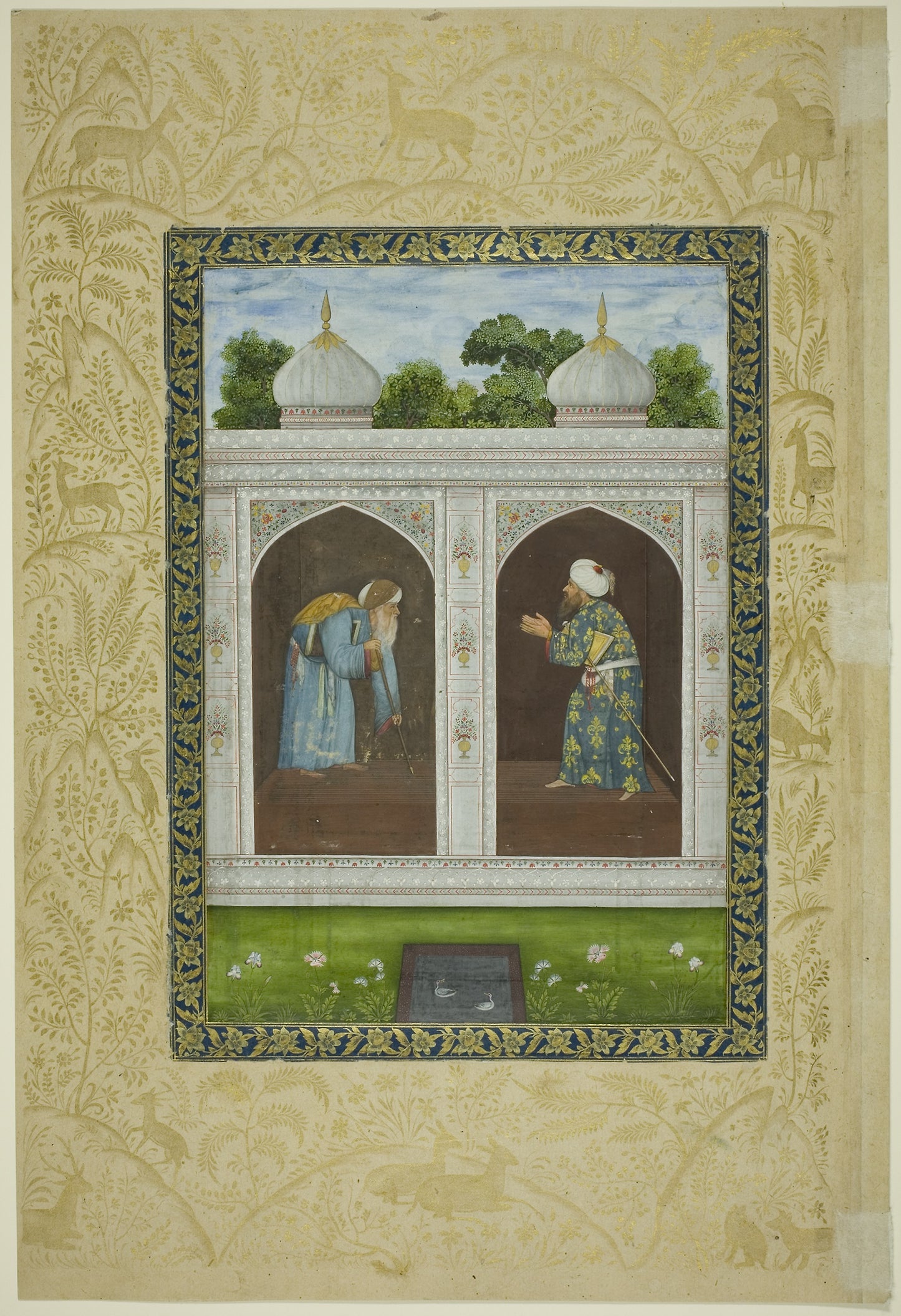 Album Page with Two Sheikhs and Calligraphic Specimens -  India and Iran,  Poster Print Wall Art
