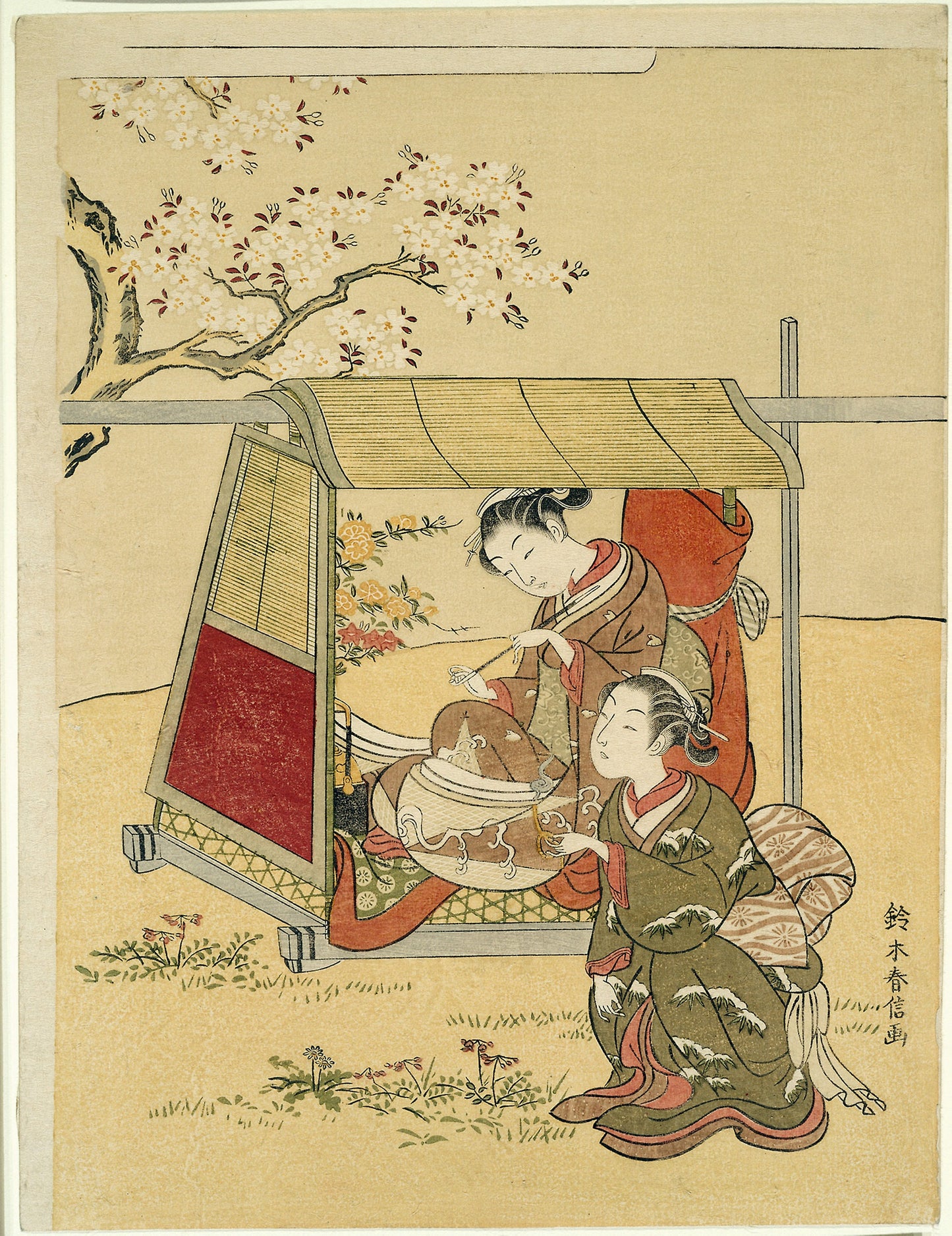 Resting in a Palanquin Beneath Cherry Blossoms -  Suzuki Harunobu ?? ?? ,  Poster Print Wall Art