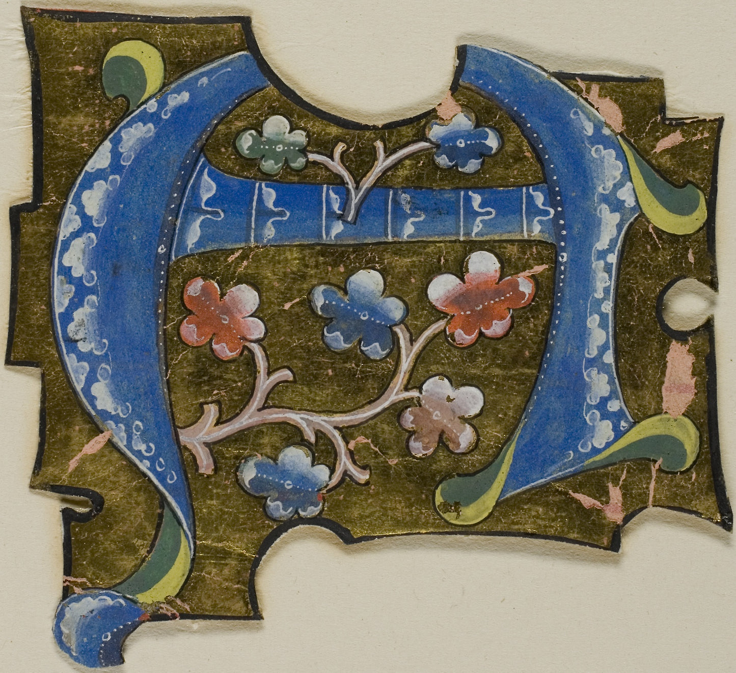 Decorated Initial "A" in Blue with Leaves from a Manuscript -  European,  Poster Print Wall Art