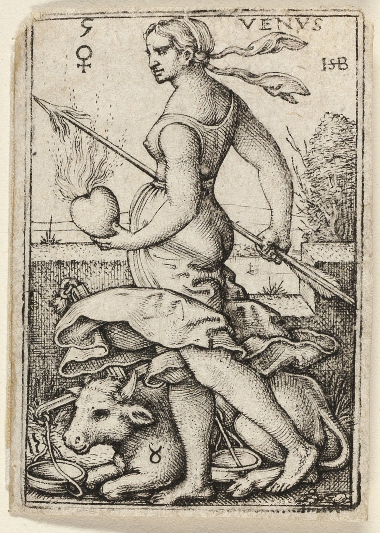 Venus, plate five from The Seven Planets with the Zodiacs -  Sebald Beham,  Poster Print Wall Art